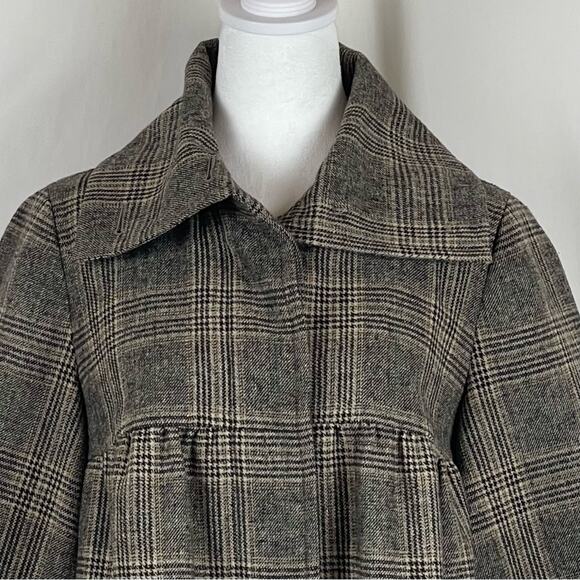 Boston Proper Tan & Cream Plaid Wool Blend Academia Prep Jacket NWOT Size 8 - Picture 3 of 12